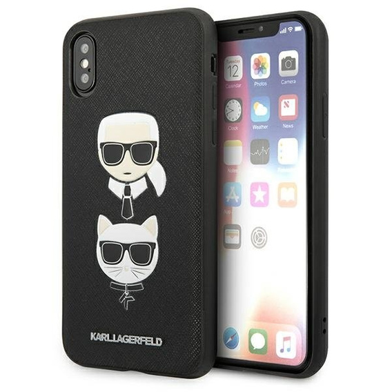 Karl Lagerfeld Obal na mobil pre iPhone X / XS, Saffiano Iconic Karl&Choupette Head, čierne