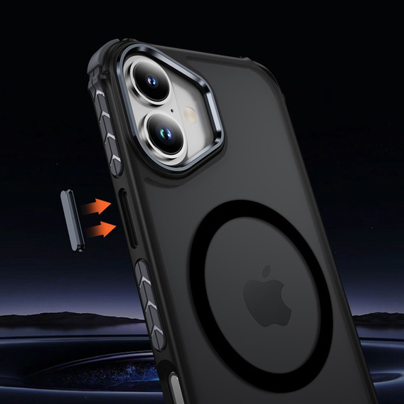 Matné puzdro pre iPhone 17, pancierované, pre MagSafe, dymové s čiernymi stranami