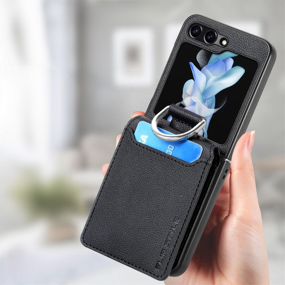 Puzdro pre Samsung Galaxy Z Flip7 FE / Z Flip6, Card Slot Ring Case, čierne