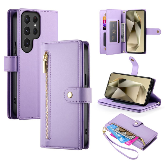 Klapkové puzdro pre Samsung Galaxy S25 Ultra, Wallet Zipper Pocket, fialové