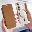 Klapkové puzdro pre Samsung Galaxy S24, RFID Wallet MagSafe CamShield, hnedé