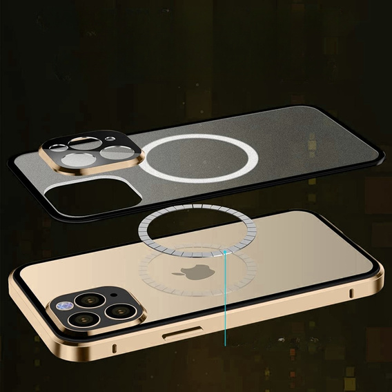 Magnetické puzdro Dual Glass MagSafe pre iPhone 13 Pro Max, zlaté