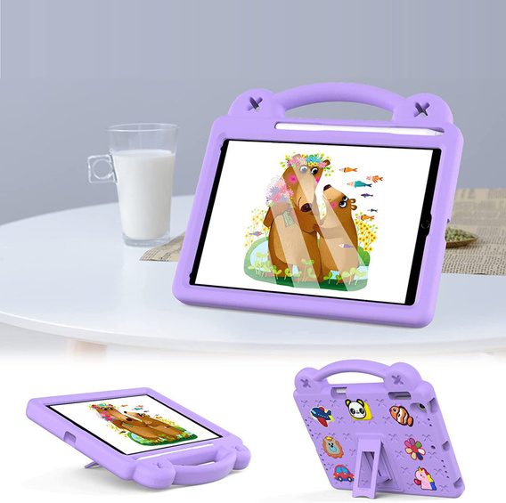 Detské puzdro pre iPad 9.7" 2018/2017 (6/5 gen.) / Pro 9.7" 2016, Cute Patterns, so stojanom, fialové