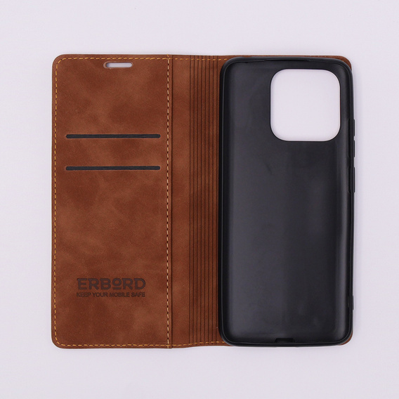 Puzdro pre Xiaomi Redmi 12C, ERBORD Vintage, peňaženka s chlopňou, hnedé