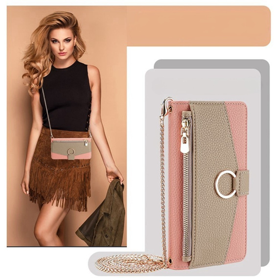 Flipové puzdro pre Samsung Galaxy A56 5G, Wallet Zipper Pocket, so zrkadlom, ružové