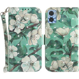Klapkové puzdro pre Motorola Moto E22 / E22i, Wallet, flowers, biele