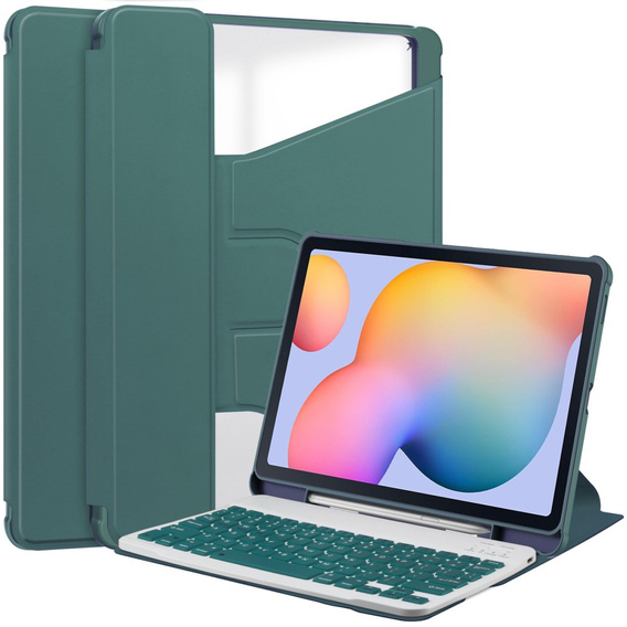 Puzdro s klávesnicou pre Samsung Galaxy Tab S6 Lite 2024 / 2022 / 2020, Rotary 360° Leather, tmavozelené