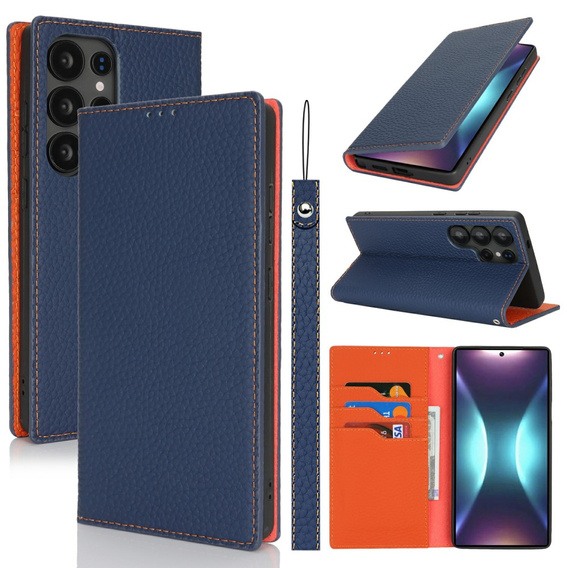 Klapkové puzdro pre Samsung Galaxy S25 Ultra, Litchi Skin Grain, tmavomodré