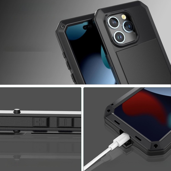 Puzdro pre iPhone 15, pancierované, s integrovaným sklom, čierne