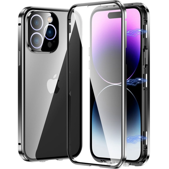 Puzdro pre iPhone 15 Pro Max, Magnetic Dual Glass, čierne