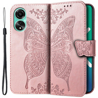 Klapkové puzdro pre Oppo A38 4G / Oppo A18 4G, Butterfly, ružové rose gold