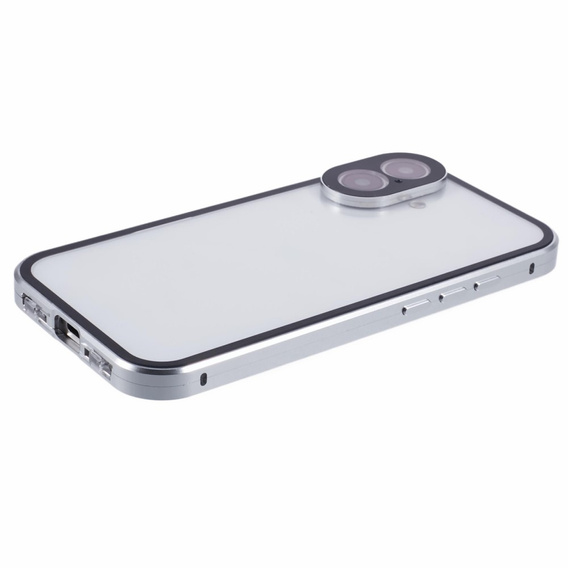 Puzdro pre iPhone 16, Magnetic Dual Glass, strieborné