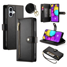 Klapkové puzdro pre iPhone 16, Wallet Zipper Pocket, čierne