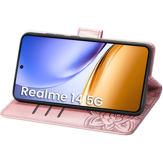 Klapkové puzdro pre Realme 14 5G / Realme 14T 5G, Butterfly, ružové rose gold