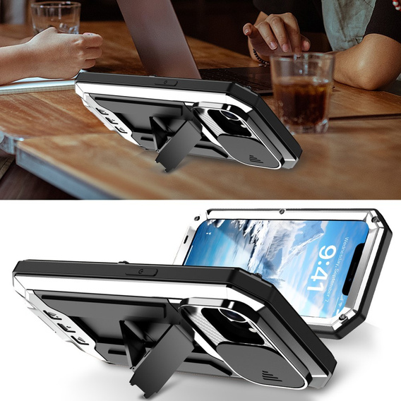Obrnené puzdro pre iPhone 16E, R-JUST, strieborné