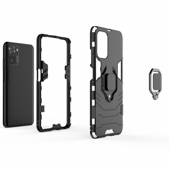 Obal na mobil pre Xiaomi Redmi Note 10/10S, Kickstand Ring, čierne