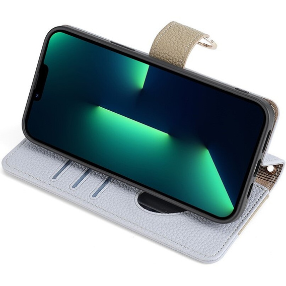 Flipové puzdro pre iPhone 15, Wallet Zipper Pocket, so zrkadlom, modré
