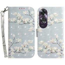 Klapkové puzdro pre Oppo A60, Wallet, Magnolia Flowers sivé