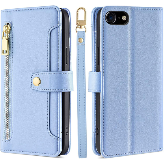 Klapkové puzdro pre iPhone 16E, Wallet Zipper Pocket, modré
