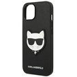 Karl Lagerfeld Obal na mobil pre iPhone 14 Plus, Saffiano Choupette Head Patch, čierne
