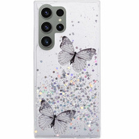 Puzdro pre Samsung Galaxy S24 Ultra, Glitter Butterfly, biele