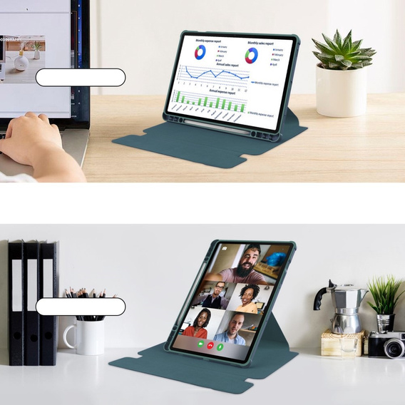 Puzdro s klávesnicou pre Samsung Galaxy Tab S9 FE+ Plus, Rotary 360° Leather, tmavozelené