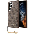 GUESS Obal na mobil pre Samsung Galaxy S24 Ultra, 4G Charms Collection Hardcase, hnedé
