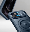 Obrnené puzdro pre iPhone 12 / iPhone 12 Pro, Dexnor CamProtect MagSafe, tmavomodré (dva rámčeky)
