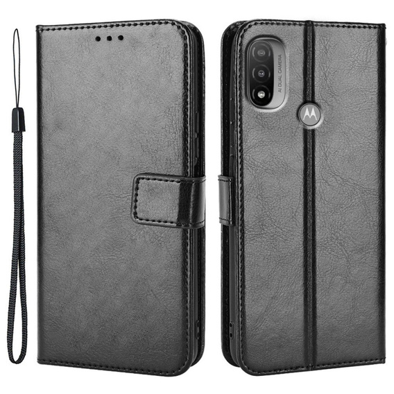 Klapkové puzdro pre Motorola Moto E20/E30/E40, Crazy Horse Wallet, čierne