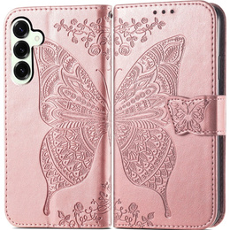 Klapkové puzdro pre Samsung Galaxy S25 FE, Butterfly, ružové rose gold