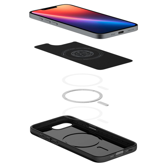 Puzdro Spigen pre iPhone 16E, Thin Fit Mag, čierne + tvrdené sklo 9H