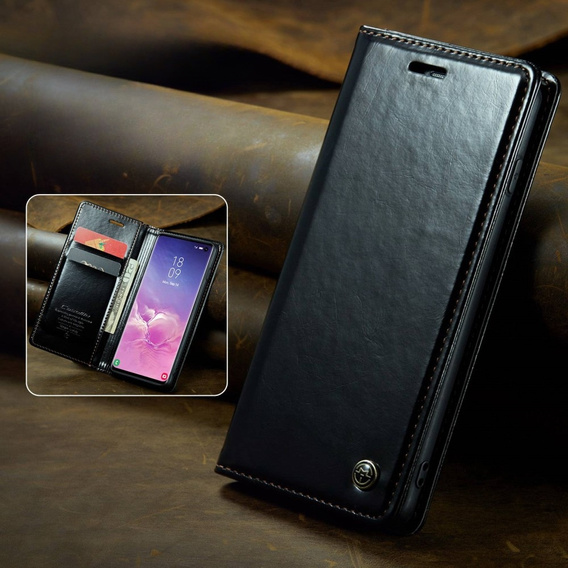 CASEME flipové puzdro pre Samsung Galaxy S10+ Plus, Waxy Textured, čierne