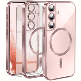 Puzdro pre Samsung Galaxy S22, Electro MagSafe, ružové rose gold + sklo na displej