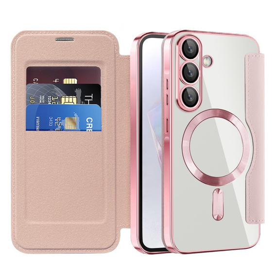 Klapkové puzdro pre Samsung Galaxy A56, RFID Wallet MagSafe CamShield, ružové