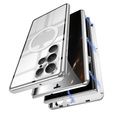 Magnetické puzdro Dual Glass MagSafe pre Samsung Galaxy S22 Ultra, strieborné