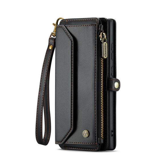 Puzdro CASEME pre Samsung Galaxy S25 Ultra, RFID Leather Wallet, s popruhom cez rameno, čierne