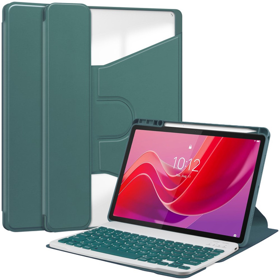 Puzdro s klávesnicou pre Lenovo Tab M11, Rotary 360° Leather, tmavozelené