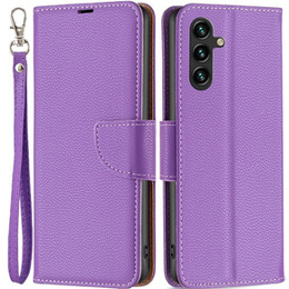 Klapkové puzdro pre Samsung Galaxy A15, Wallet Litchi Leather, fialové + 9H sklo