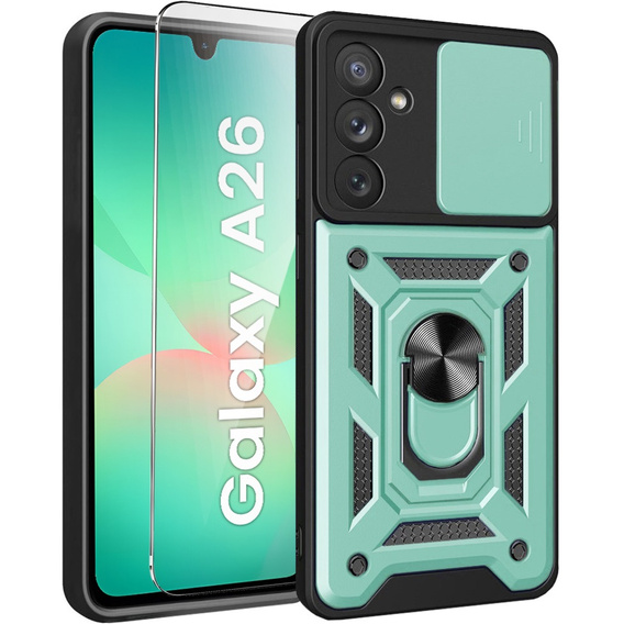 Pancierované puzdro pre Samsung Galaxy A26, CamShield Slide, zelený + tvrdené sklo 9H