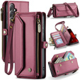 Puzdro CASEME pre Samsung Galaxy S24 FE, RFID Leather Wallet, s popruhom cez rameno, červené