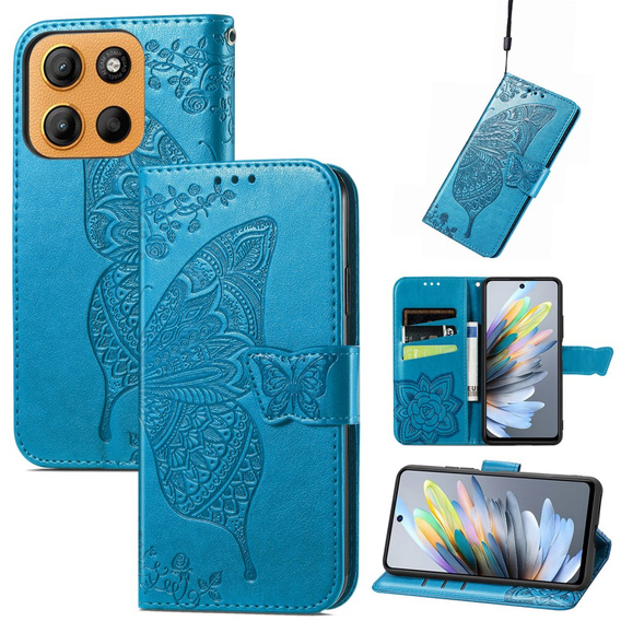 Klapkové puzdro pre Motorola Moto G15 / Motorola Moto G15 Power, Butterfly, modré