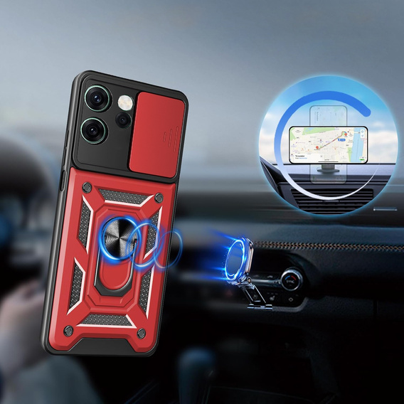Obrnené puzdro pre Oppo Reno 14F, s ochranou fotoaparátu, so stojanom, červené