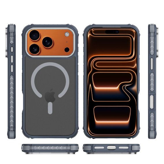 Matné puzdro pre iPhone 17 Pro Max, pancierované, pre MagSafe, dymové so sivými stranami