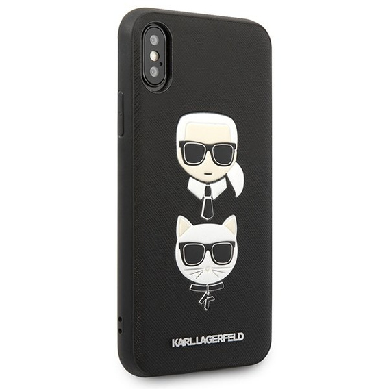 Karl Lagerfeld Obal na mobil pre iPhone X / XS, Saffiano Iconic Karl&Choupette Head, čierne