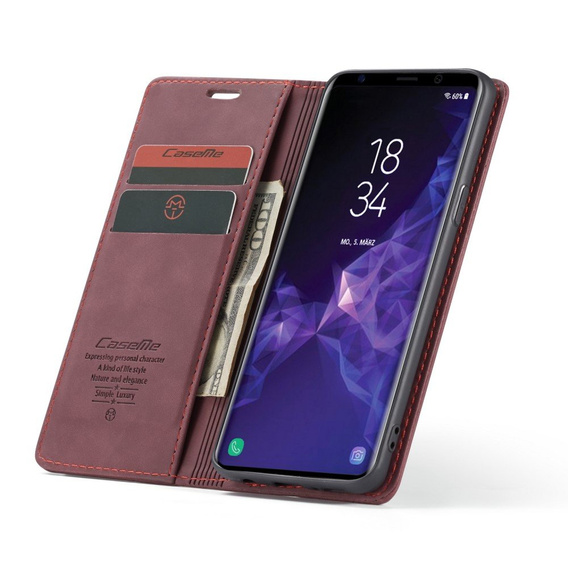 CASEME puzdro pre Samsung Galaxy S9, Leather Wallet Case, bordové