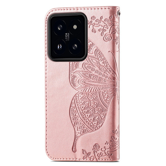 Klapkové puzdro pre Xiaomi 14T, Butterfly, ružové rose gold