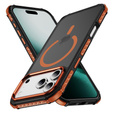 Matné puzdro pre iPhone 17 Pro, pancierované, pre MagSafe, dymové s oranžovými stranami