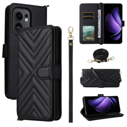 Puzdro s chlopňou pre Oppo Reno 13F 5G, Crossbody Leather Wallet, čierne