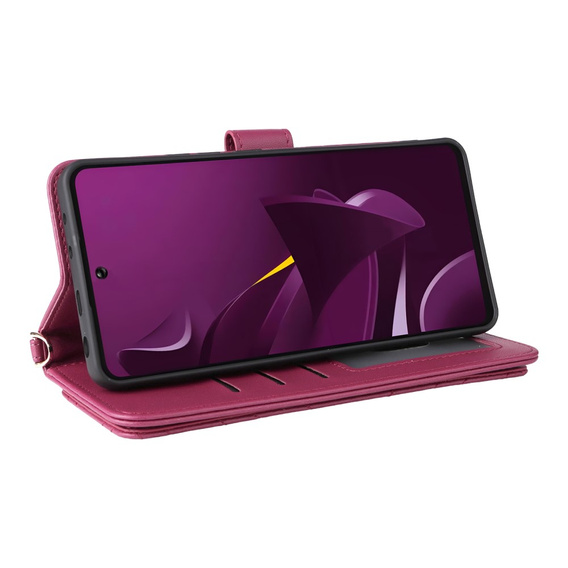 Puzdro s chlopňou pre Xiaomi Poco M7 Pro 5G, Crossbody Leather Wallet, bordové