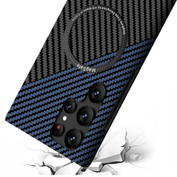 Obal na mobil pre Samsung Galaxy S22 Ultra, Magsafe Slim Carbon, čierna / modrá